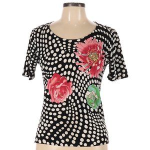 LOULOU Short Sleeve Dotted Floral Fitted Top